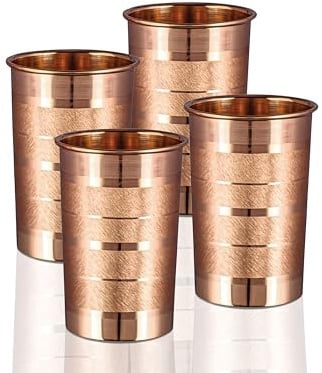 Bicchiere in rame puro per acqua potabile, set di tazze in rame per benefici per la salute dell'Ayurveda - 312 ml (11 oz) ciascuno (set di 4)