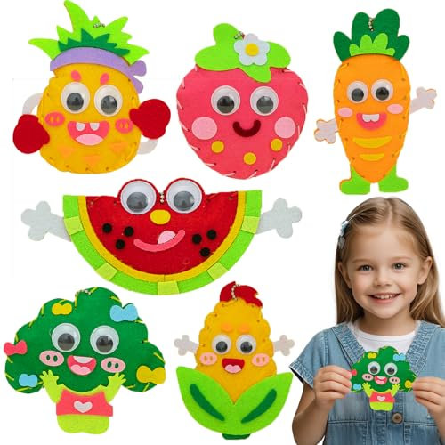 Cosysparks Kinder nähset für Kinder, 6 Pack Obst und Gemüse Bastelsets Für Kinder Nähset Anfänger Spaß Diy Pädagogisches Nähen Handwerk Geschenk mit Nähwerkzeugen Für Jungen Mädchen
