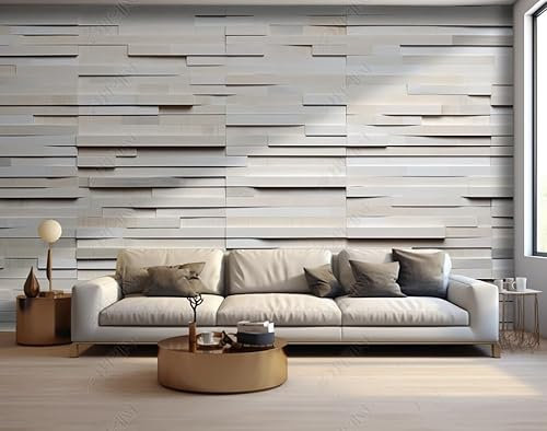 Papier Peint Intissé Relief De Mur De Briques Blanches Poster Tableaux Muraux Tapisserie Photo Trompe L'Oeil Salon Chambre Art Mural 400Cm(L) X280Cm(H)
