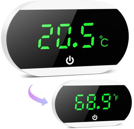 OQIMAX Mini termómetro digital para acuarios, Termómetro para peceras con pantalla LED y botones táctiles, Soporte ℉/℃ convertible, Termómetros para acuarios adhesivos