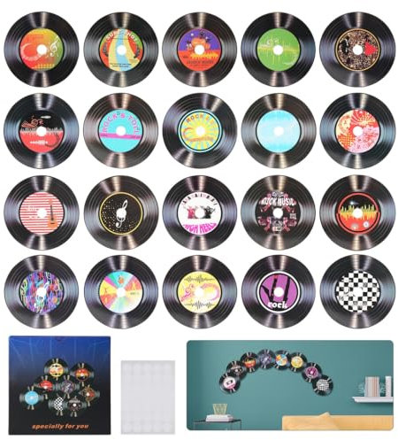 yeeplant Vinyl-Schallplatten-Wanddekoration, 5,6 Collage-Set, CD-Album-Cover-Poster, Rock-&-Roll-Party-Dekorationen, Vintage-ästhetische Raumdekoration, für Jungen und Mädchen, 20 Stück