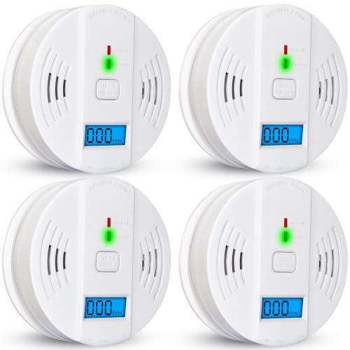 4 Pack Carbon Monoxide Detectors,Portable CO Alarm with LED Display for Home Travel,CO Detector Monitor Battery Powered with Test Button&85dB Sounding Alarm(Not included AA Batteries)