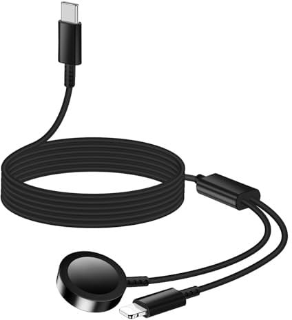 Watch Charger for Apple iWatch 2 in 1 Fast Charging Cable for iPhone iPad Wireless Charging Dock for iWatch Series 10/9/8/7/6/5/4/3/2/SE/SE 2/Ultra/Ultra 2 (1.2m, Black)