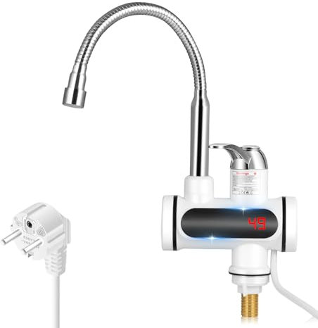 Grifo de agua caliente instantáneo de 3000 W, 220 V, con indicador digital LED, grifo mezclador eléctrico de agua caliente y frío giratorio de 360 ° de acero inoxidable