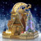 FUNPOLA LED 3D Holzpuzzle Weihnachtslandschafts Hüttenmodell - DIY Miniatur-Bausatz mit Funken LED Lichtern - Weihnachtsnachtflug Mondlampe für Erwachsene und Kinder