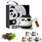 Kicura - Set di tazze da tè PANDA da 350 ml – Set da 4 pezzi in ceramica – con manico in legno, con colino, coperchio e piattino – Set di tazze – per amanti del tè e come decorazione – in confezione