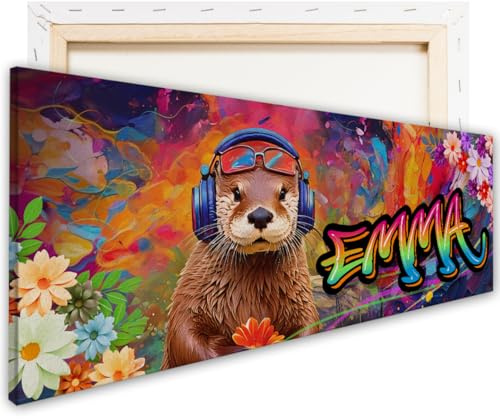 tjapalo® Premiumdruck Leinwandbild Graffiti Jugendzimmer Wandbild mit Namen für Teenager und Kinder, Cool Graffiti Bild für Mädchen und Jungen, Wandbild für Kinderzimmer und Jugendzimmer