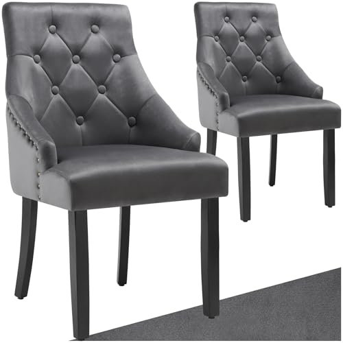 tectake® Esszimmerstühle gesteppt, Sessel Wohnzimmer, Stühle Esszimmer, Küchenstühle, Esstisch Stühle, Bürosessel, Möbel Vintage Style, Samt Stoff - dunkelgrau/schwarz, 2er Set