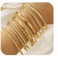 Uwiyo 10-12PCS Gold Bangle Bracelets for Women, Stackable Gold Bangles Indian Bangles for Womens Girls Jewellery Accessories for Wedding Birthday Party Costume (Golden Set 1-10PCS)