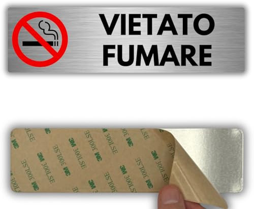 LEIASA | Cartello Adesivo Vietato Fumare - 5x18 cm - Spessore 0,8 mm - Alluminio - Segnale No Fumo - Targa Zona Non Fumatori - Cartello Adesivo 3M (Segnale vietato fumare)