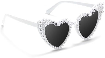 LUYANFX Herz sonnenbrille Weiß Bride To Be Sonnenbrille Frauen Sonnenbrille Hochzeit Accessoires Braut zu sein sonnenbrillen Für Junggesellenabschied, Verlobungsfeier (Weiße Perle)