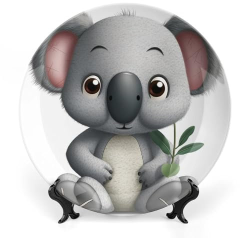 LPSADGF Assiettes décoratives en céramique motif koala de dessin animé, assiettes décoratives pour présentation de style bohème avec support de présentation, assiette en porcelaine pour décoration de