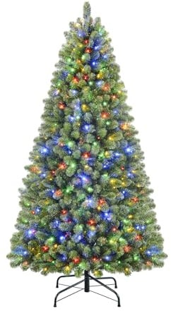 SHareconn 210cm Weihnachtsbaum künstlich mit Beleuchtung, Künstlicher Weihnachtsbaum mit 400 Warmweißen & Mehrfarbigen LED Lichtern, 12 Lichtmodi, 1062 PVC Zweigspitzen, Faltbarem Metallständer