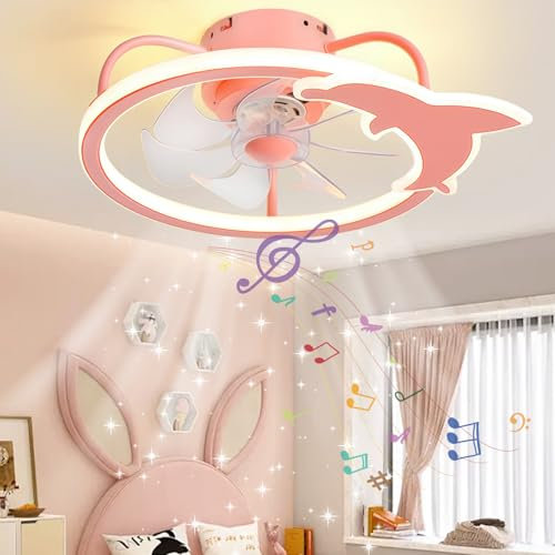 LASANYA Ventilatore da Soffitto Dolphin con Luce per Bambini, Altoparlante Bluetooth, Motore DC Reversibile Silenzioso - Blue