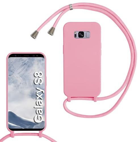 Beajew Silikon Handyhülle für Samsung Galaxy S8 Hülle mit Band, Silikon Necklace Handyhülle mit Abnehmbar Kordel zum Umhängen Stossfest Bumper Handy Schutzhülle, Rosa