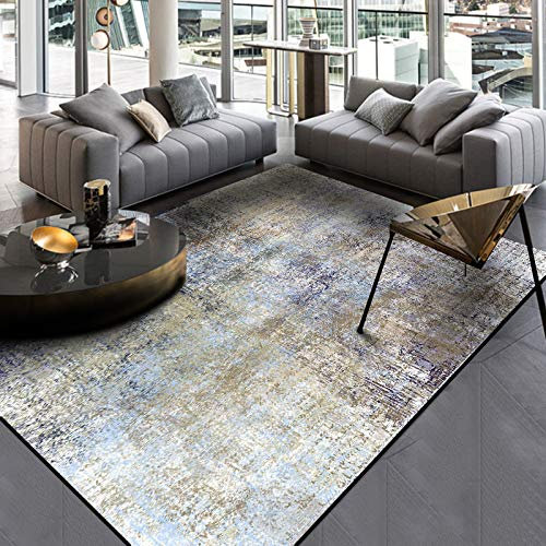 SRTJURFG Groß Teppich 160x180 cm Bequeme rutschfest Kurzflor für Schlafzimmer Küche Heimbüro Wohnkultur Moderne abstrakte Tinte blau, gelb