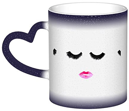 HYSDPUZK Eyelash Lips Color Changing Mug in The Sky - Full-Print Ceramic Mug with Heat-Sensitive Technology, Black to White Transformation