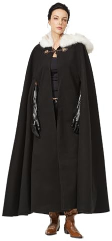 BEAUTELICATE Damen Umhang Mantel mit Kunstfell Kapuze Retro Wollmischung Poncho Cape Lang für Mittelalter Renaissance Cosplay Pelzmantel Hochzeit Brautjacke Winter