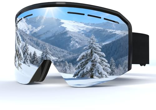 VCOROS Skibrille für Unisex YH359 Snowboard Brille OTG für Ski | Skibrillen mit Anti-Rutsch Kopfband Anti-Nebel UV-Schutz Ski Goggles Vollständig Plattiertes REVO Einstellbare für Skifahren