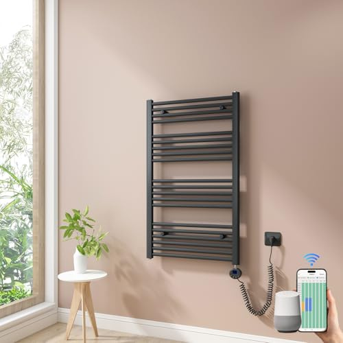 Heilmetz Smart WiFi Badheizkörper Elektrisch 100x60cm Elektrischer Handtuchtrockner mit Thermostat und Timer-Funktion Gerade Handtuchheizkörper Anthrazit 500W