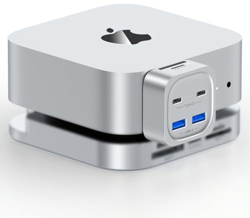 Mac mini M4 Hub, 6-in-1-Dockingstation mit Frontzugang, Mac mini M4-Zubehör mit 4× USB3.2 10 Gbit/s (USB-C & USB-A), SD/TF 3.0-Kartenleser, platzsparender Splitter für Kreative und Profis