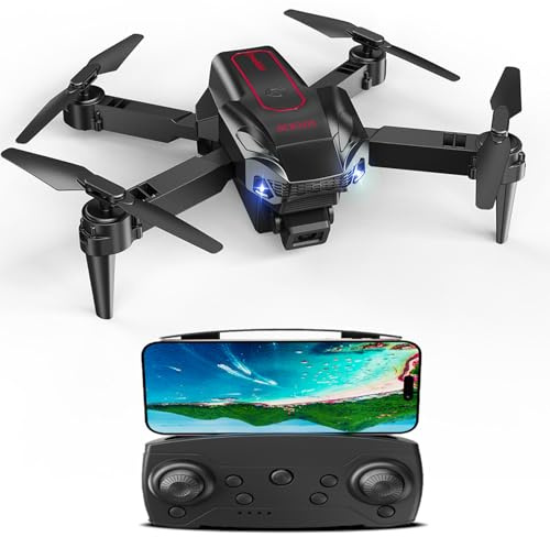 Drohne mit Kamera 4K für Anfänger, Kinder & Erwachsene, Mini Drohne mit WiFi, 2 Akkus für lange Flugzeit, Ein-Knopf Start/Landung, Faltbar – RC Quadcopter Geschenk-Kirschrot