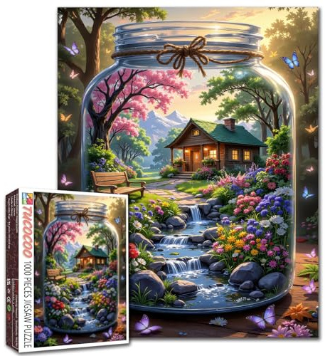 Cottage Garden 1000 Piece Jigsaw Puzzles for Adults World in Bottle Puzzles Nature's Dream Gift Puzzle for Home Decoration Gifts Family Fantasy Forest Puzzle Perfect for Game Nights 19.7 x 27.6 