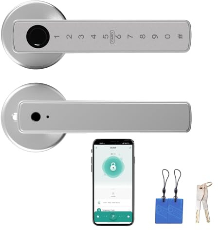 NEWFUN Türschloss mit Fingerabdruck,Fingerabdruck Schloss Haustür,Smart Home Türschloss,Mit Schlüssel, Schlüsselkarte, Bluetooth APP für Türschloss, wasserdicht