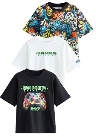NEXT Jungen Regular Fit Kurzarm-T-Shirts mit Grafik, 3er-Pack 98-176