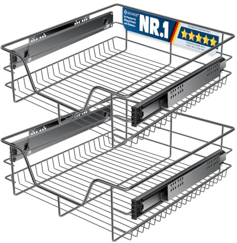 KESSER® Teleskopschublade 2er Set 50cm Schrankbreite verchromt aus Edelstahl Schubladeneinsatz für Küchenschrank Korbauszug Schrankauszug, Anthrazit