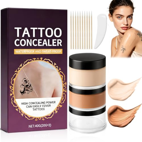 Cache Tatouage Waterproof, Fond de Teint Tatouage en Deux Teintes (Claire et Foncée), Naturel Longue Tenue Camoufle, Crème de Couverture pour Tatouages, Cicatrices, Imperfections