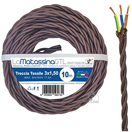Go-At Topline M3XPEX1.5MA10 Cavo Seta per Impianti Elettrici Esterni, Marrone, FRRTX 3x1,5 Treccia Tessile