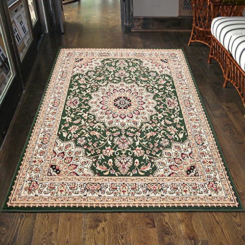 Carpeto Klassischer Orientteppich & Perserteppich mit Orientalisch Ornamente Muster Kurzflor in Grün/TOP Preis - ÖKO TEX (200 x 300 cm)