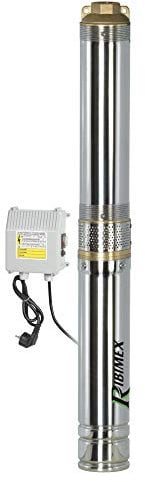 Ribimex Pompa Sommersa per Grandi Profondità, 14 Turbine, 750W, Portata 4.500 L/h, Profondità Max 40 m, Prevalenza 95 m, Corpo in Acciaio Inox, Cavo da 43 m, Scatola di Avvio Ermetica - PRPGP750/95-40