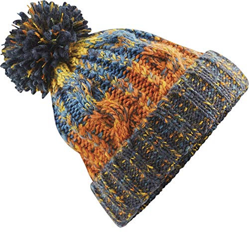 Neverless® Strickmütze Kinder Jungen Dicke Wintermütze warm gefüttert Fleece Bommel-Mütze Grobstrick Bunt orange Unisize