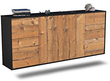 Dekati Sideboard Beaumont hängend (180x77x35cm) Korpus anthrazit matt - Front Holz-Design Pinie - Push to Open - Leichtlaufschienen