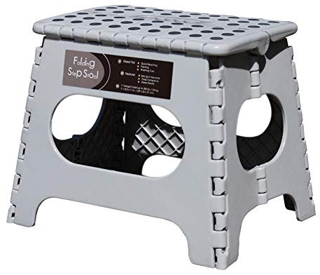 Non-Slip Folding Step Stool, Sturdy Safe Enough - Holds up to 300 Lb - 11 inch Footstool for Adults or Kids, Folding Ladder Storage/Opens Easy, for Kitchen,Toilet,Camping (Light Grey, 11'')
