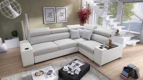 All4All Ecksofa Plato mit Schlaffunktion und Bettkasten Schlafsofa Gewebe Kunstleder Grau Schwarz 26 (Rechts)