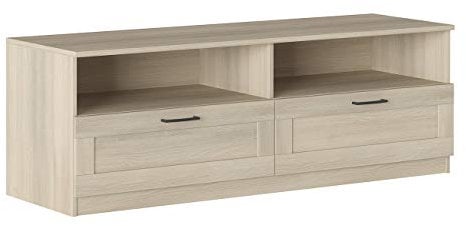Iconico Home MIK Traditional, Mobile TV con 2 cassetti e vani a Giorno, Soggiorno, Salotto, Camera da Letto, 160x44,5xh53,5 cm, Rovere