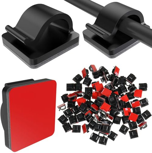 Blulu 100 Stücke Mini Outdoor Kabelclips mit Klebebändern Lichtclips Dekoration Clips Selbstklebende Haken Drahthalter für Weihnachten und Lichterketten (Mittel, Schwarz)
