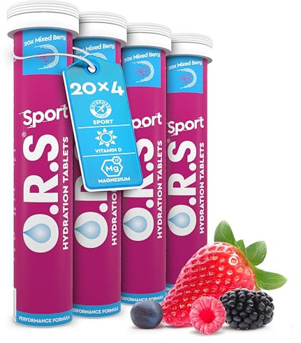 O.R.S Electrolyte Tablets for Sports Hydration | Premium Sports Electrolytes with Vitamin D + Magnesium | Vegan, Gluten-Free & Low-Calorie Hydration Tablets with Vitamins, Berry Flavour, 80 Servings