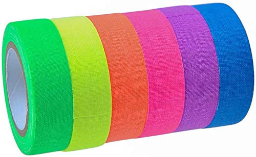 CYSJ 6 Rollen Fluorescent Tape, UV-Blacklight-reaktives Neon Klebeband Gewebeband Tape Neon Fluoreszierend Klebeband Leuchtband für Parteien Kunst Handwerk Dekorationen