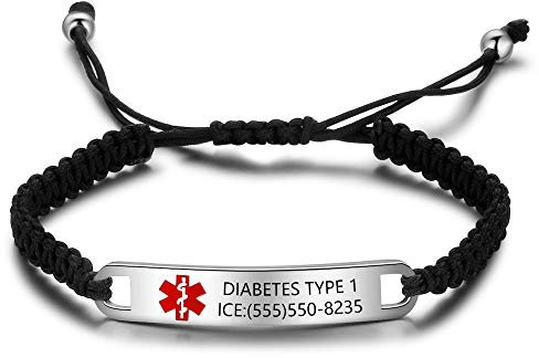 Braccialetti di allerta medica personalizzati, braccialetti identificativi in acciaio inox, braccialetto di emergenza SOS per uomini e donne, incisione gratuita, Medio, Silicone