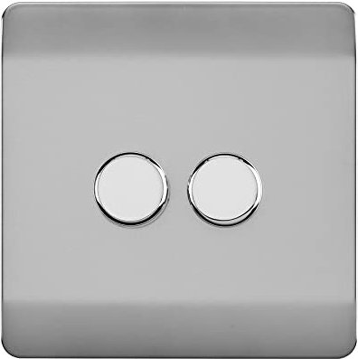 Trendi Artistic Modern Glossy Tactile 2 Gang 2 Way 120w LED Dimmer switch Stainless Steel