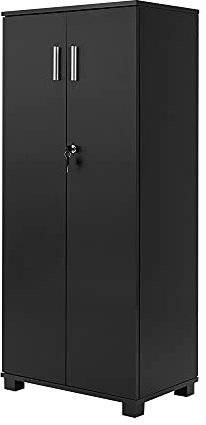 Panana Office Wood Storage Cabinet, 2 Door Engineered Wood Cupboard Tall White Slim Cabinet With Lock Bookcase Filing Cabinet For Family Office (Black1)