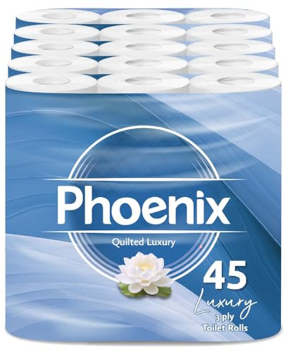 Phoenix Soft Quilted Luxury Toilet Rolls Bulk Buy – Quilted White 3 Ply Toilet Paper - Toilet Tissue 150 Sheets per roll (45)