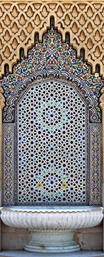 A.Monamour 3D Door Stickers for Interior Doors Moroccan Style Ancient Water Fountain with Colorful Mosaic Tiles Vinyl Removable Self Adhesive Door Poster Wallpaper Mural Decals for Bedroom 85 x 215 cm
