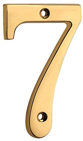 HASWARE 12 cm Numero civico moderno in ottone lucido, elegante, numeri di porta, cartello stradale, cifre dell'indirizzo della casa (7, Laiton)
