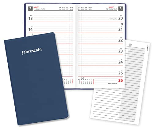 Taschenplaner 2025 Wochentaschenkalender Sekunda in Rot mit Adressheft und PVC Einband in Blau Made in Germany