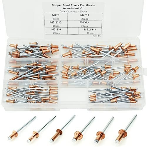 BIGP 120 Pezzi Rivetti in rame, Rivetti Ciechi, Rivetti a Strappo per Rivetti a Strappo Legno Plastica M2.4 / M3.0 / M3.2 / M4